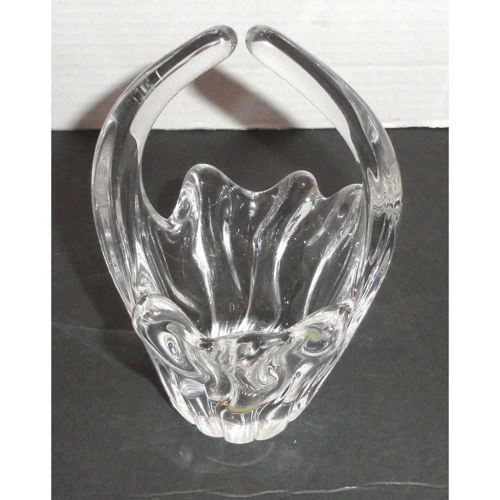 Vintage Daum France Freeform Clear Crystal Glass Basket 7" High PLEASE READ